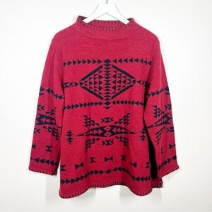 Lauren Ralph Lauren Women’s southwestern Aztec red black Lambswool sweater
